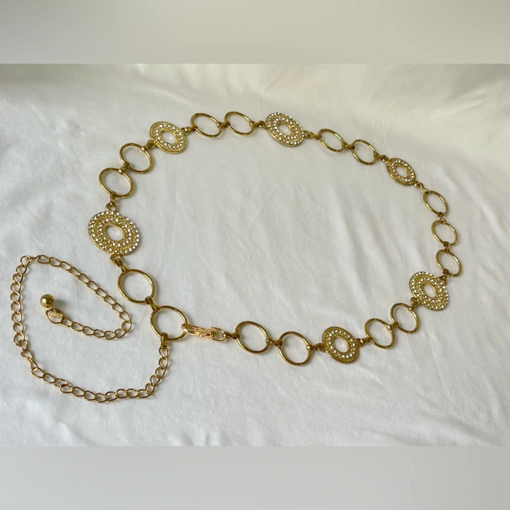 Amazing Vintage gold tone and rhinestone chain belt adjustable size